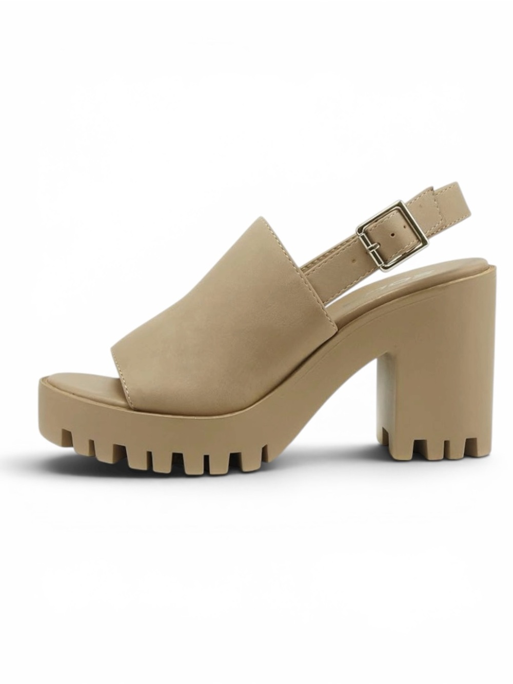 Soda MARRY ~ Women Open Toe Single Wide
Band Chunky Lug sole, beige, size 10